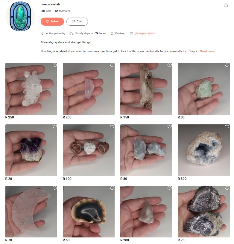Minerals crystals and gemstones for sale in South Africa